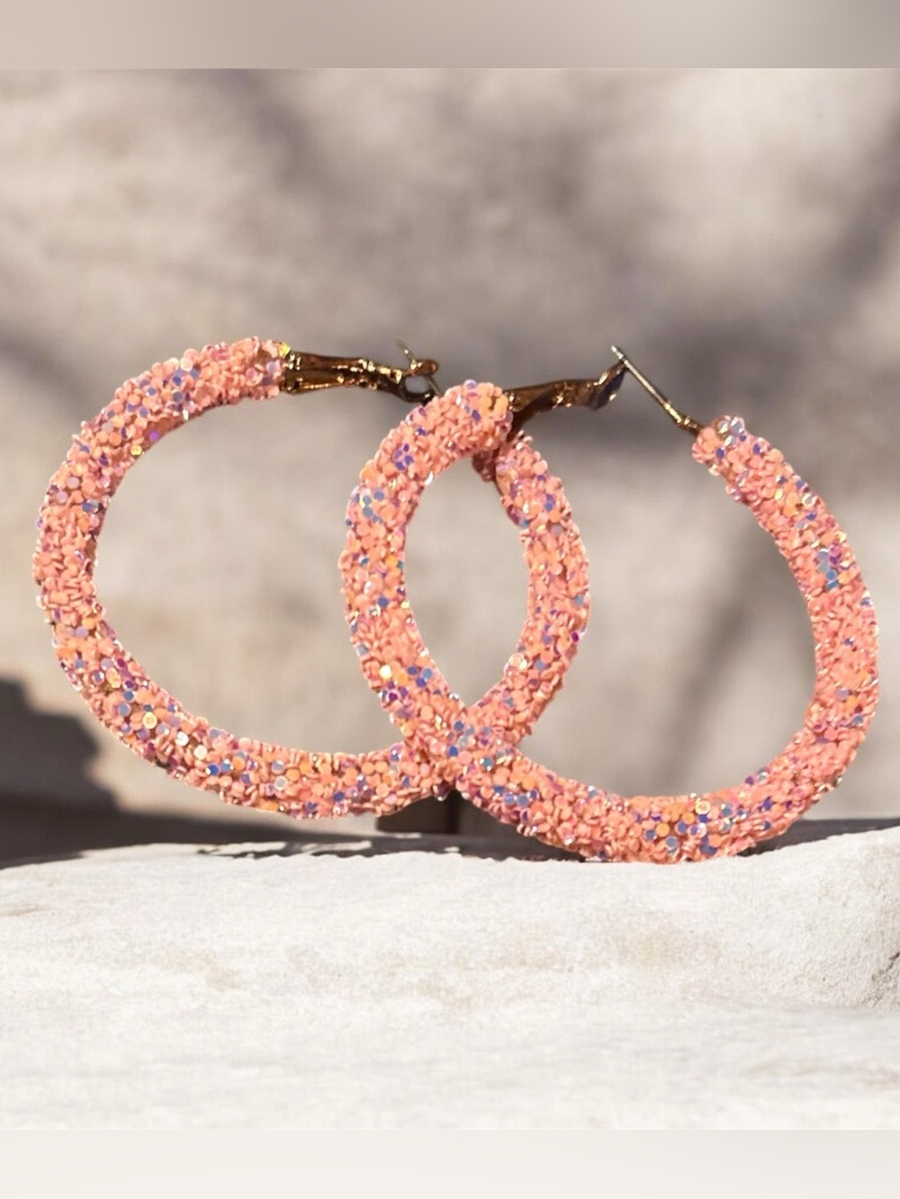 Sparkle Pink Medium Hoop Earrings - Women's Fashion Jewelry